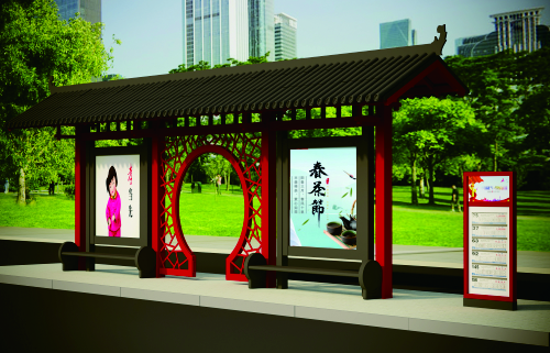 成都市一環(huán)路仿古公交站臺電子站牌生產(chǎn)安裝中